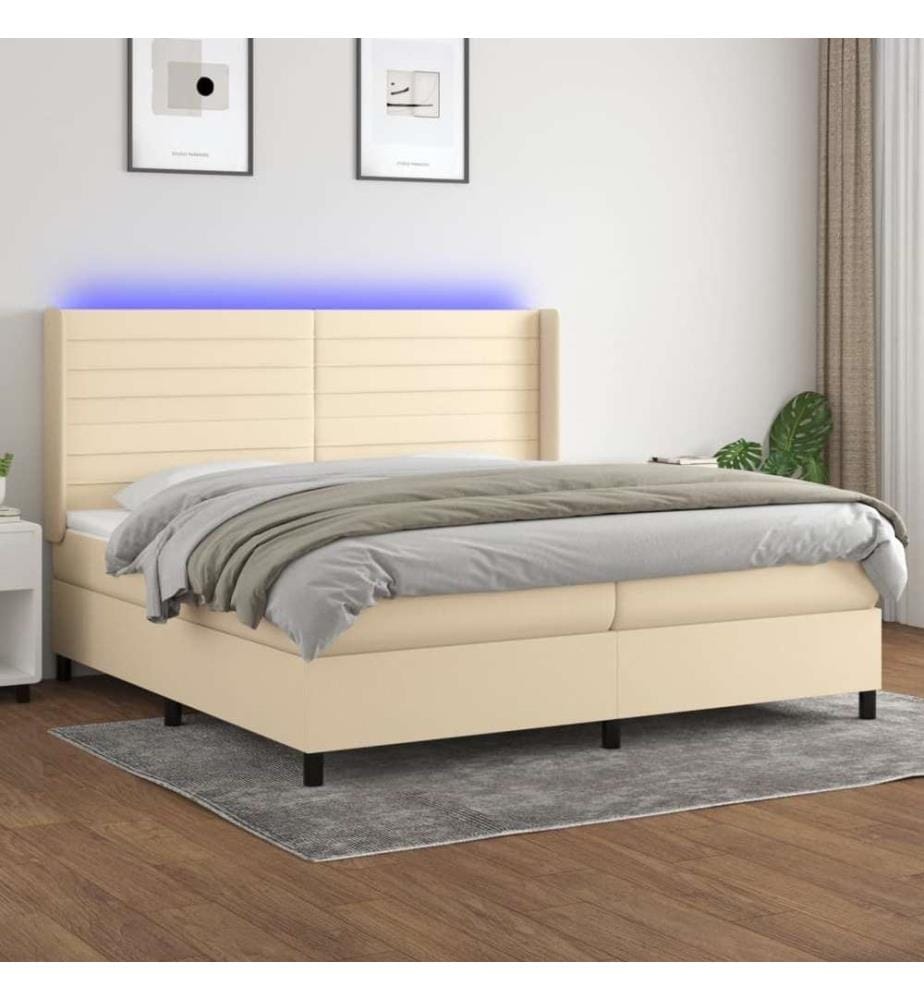 Boxspringbett mit Matratze & LED Creme 200x200 cm Stoff