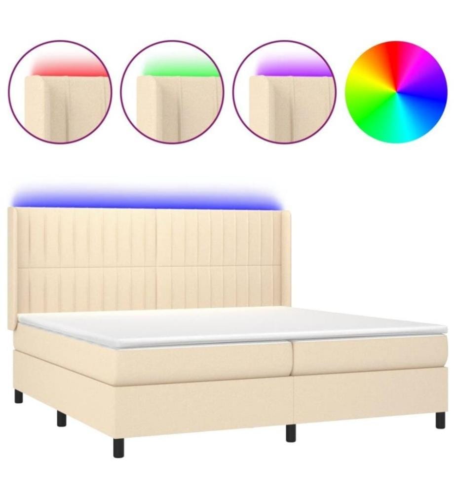 Boxspringbett mit Matratze & LED Creme 200x200 cm Stoff