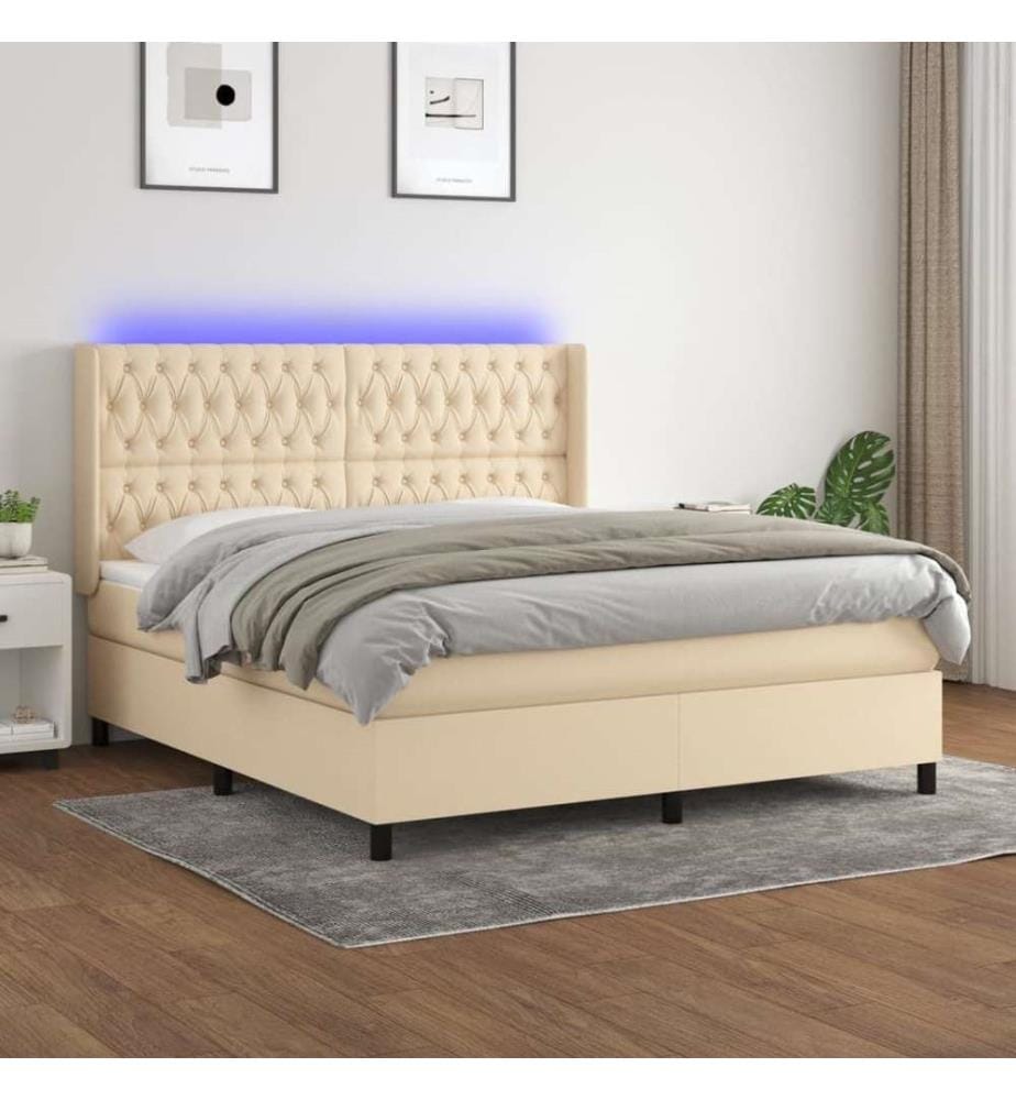 Sommier à lattes de lit matelas et LED Crème 180x200 cm Tissu