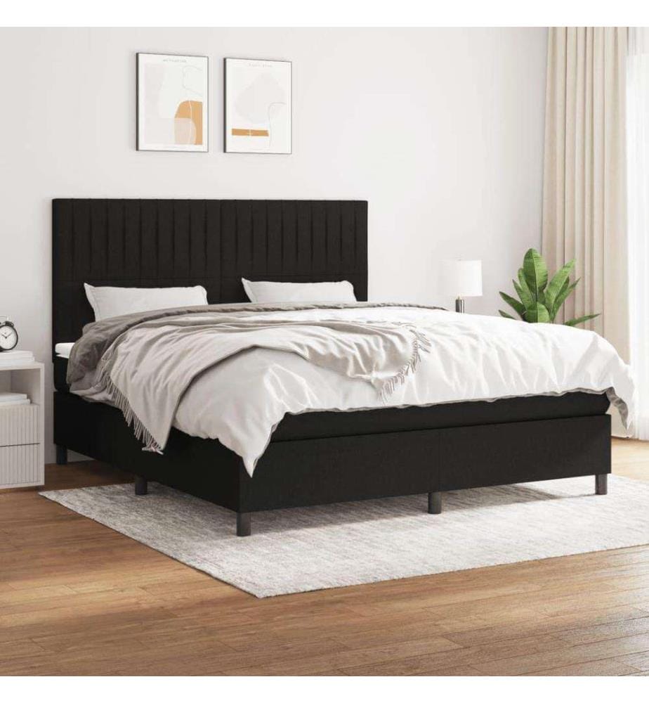 Lit à sommier tapissier avec matelas Noir 180x200 cm Tissu