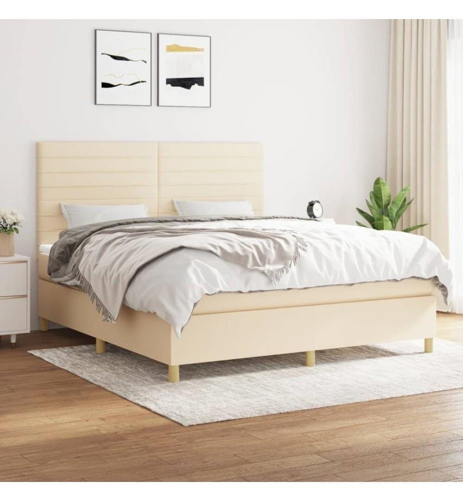 Sommier à lattes de lit avec matelas Crème 180x200 cm Tissu