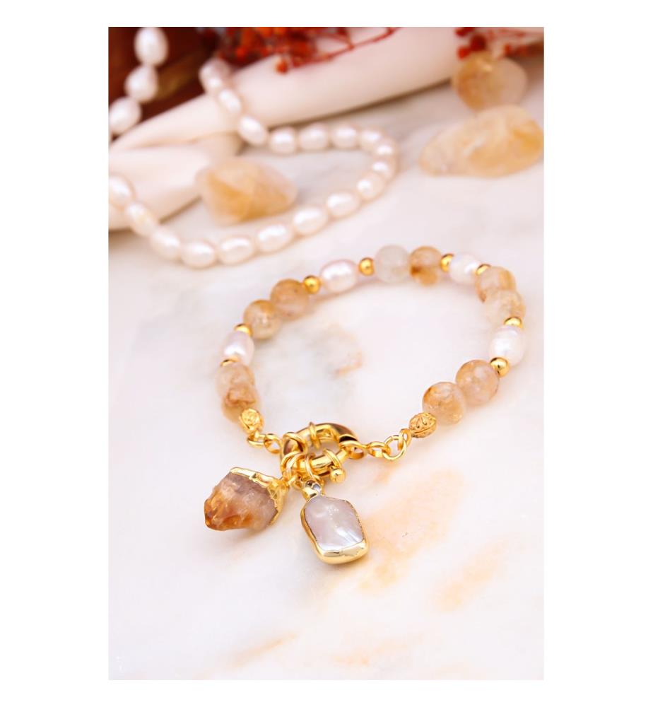 Perlen und Citrin Armband - Gelb