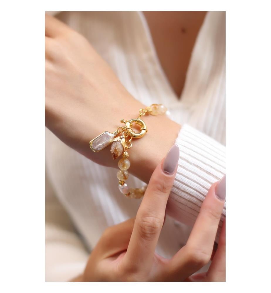 Perlen und Citrin Armband - Gelb