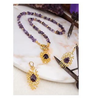 Amethyst-Set (Halskette und Ohrringe) - Gold und Violett