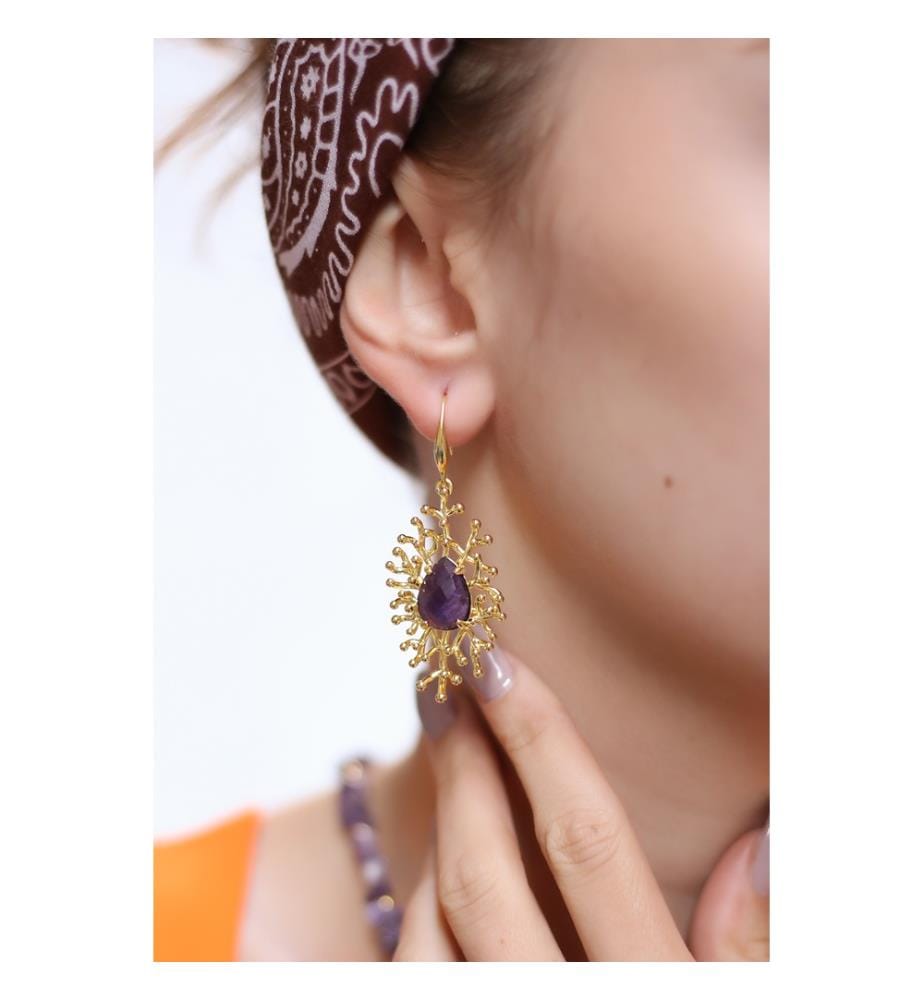 Amethyst-Set (Halskette und Ohrringe) - Gold und Violett