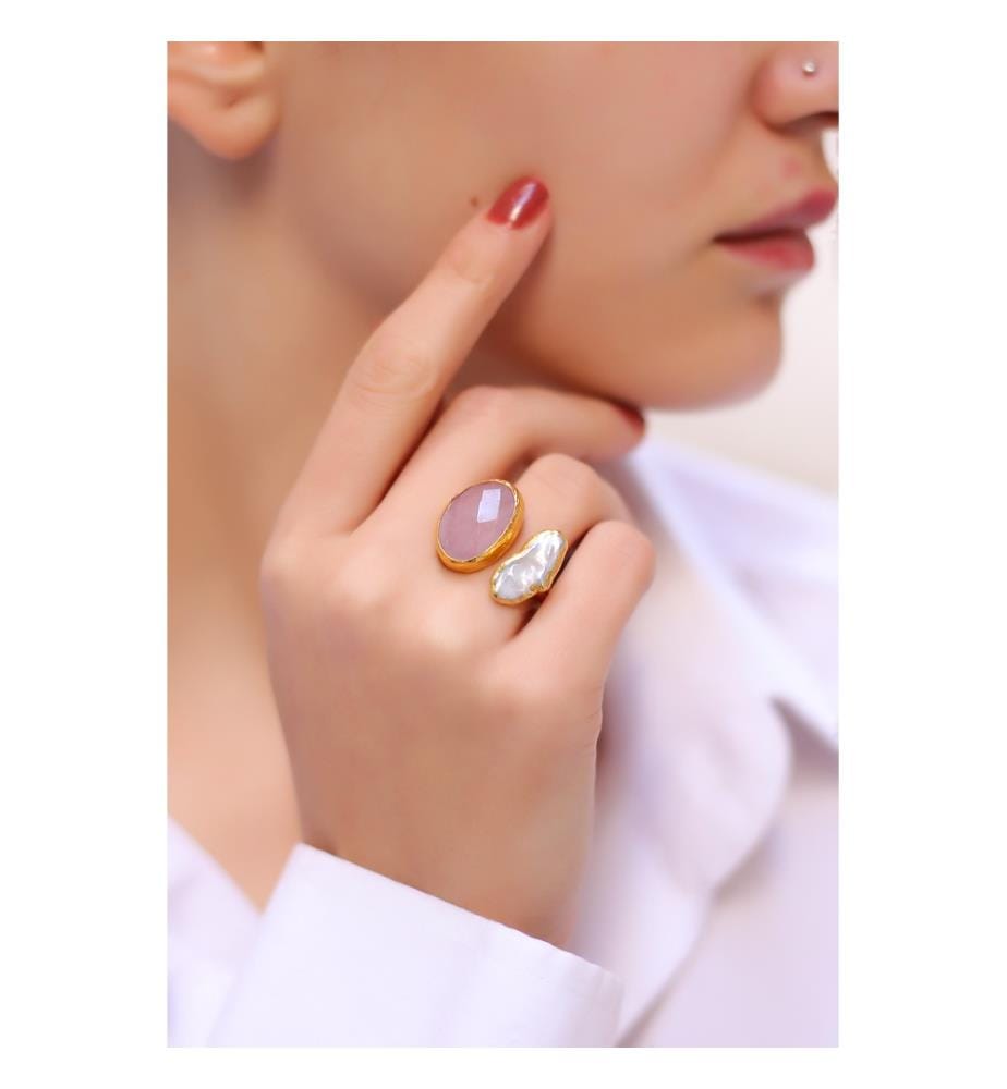 Ring aus Rosenquarz und Perlen  – verschiedene Farben 