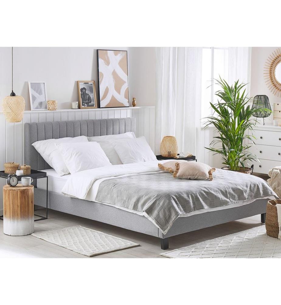 Lit avec sommier Tissu POITIERS 180 x 200 cm Gris clair