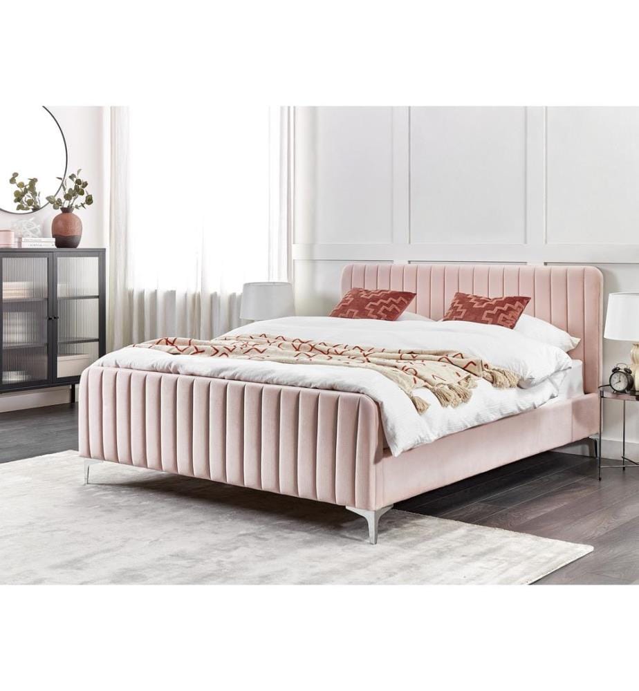 Lit avec sommier Velours LUNAN 160 x 200 cm Rose pastel