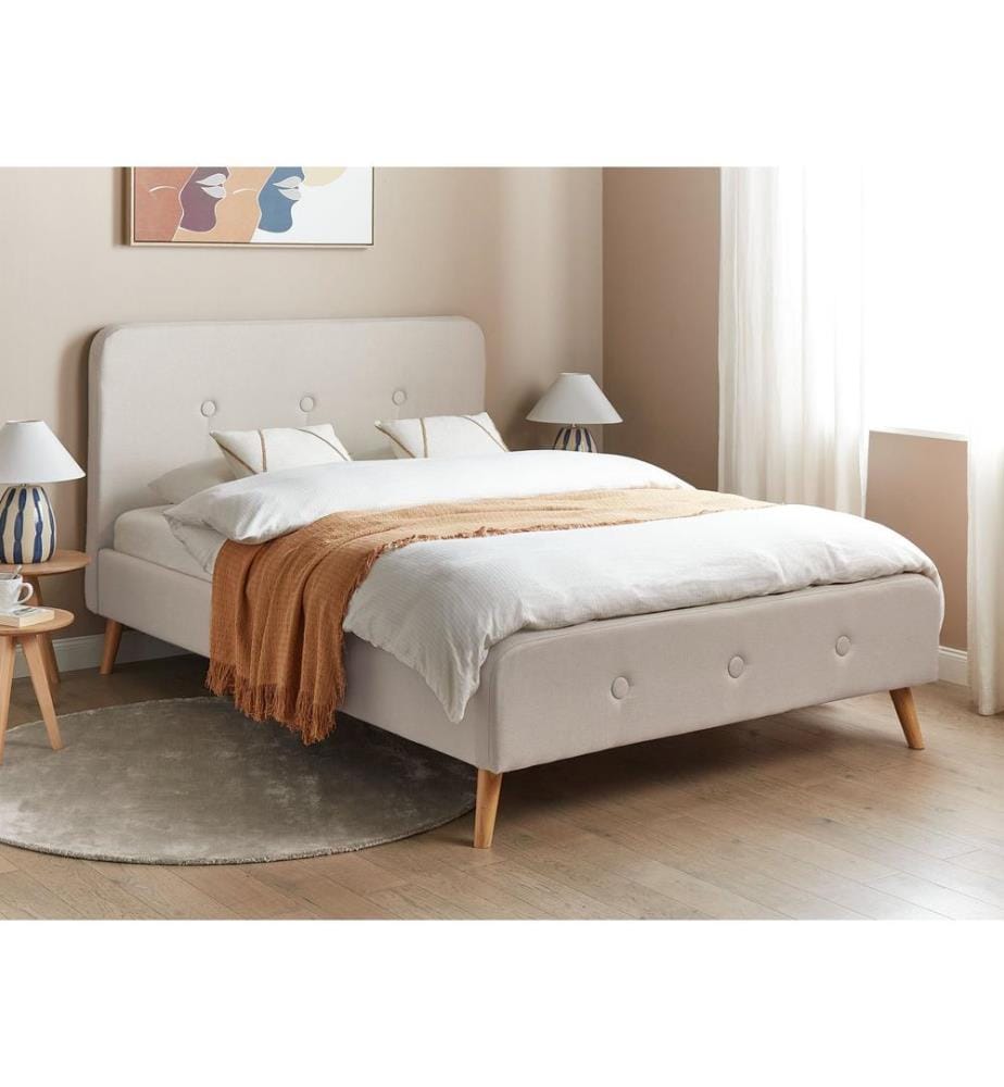 Lit avec sommier Tissu RENNES 140 x 200 cm Beige clair