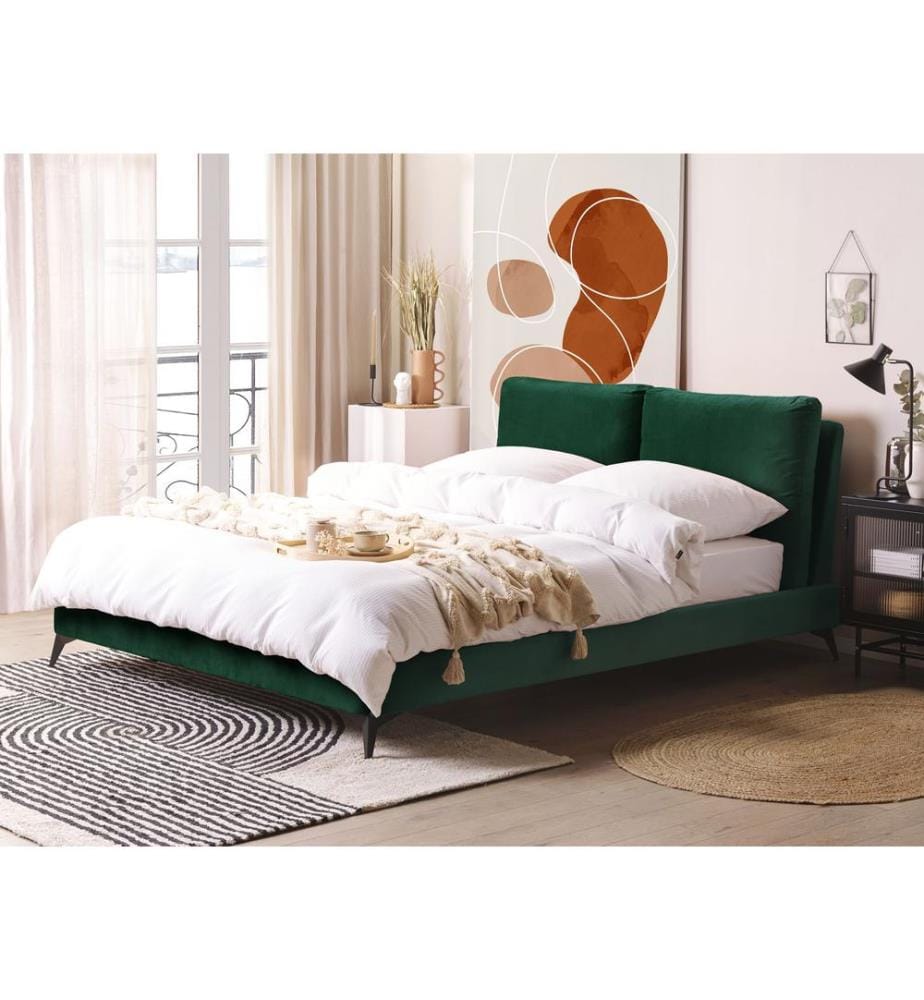 Lit avec sommier Velours MELLE 160 x 200 cm Vert émeraude