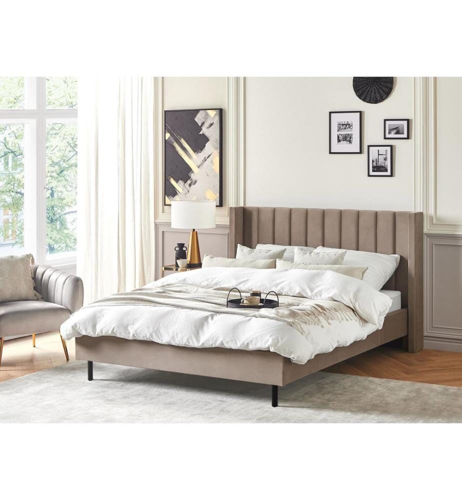 Lit avec sommier Velours VILLETTE 160 x 200 cm Taupe