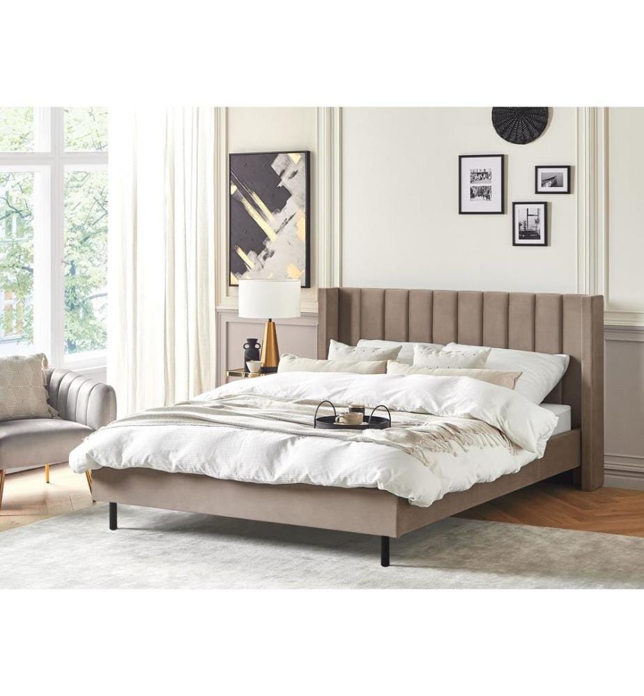 Lit avec sommier Velours VILLETTE 180 x 200 cm Taupe