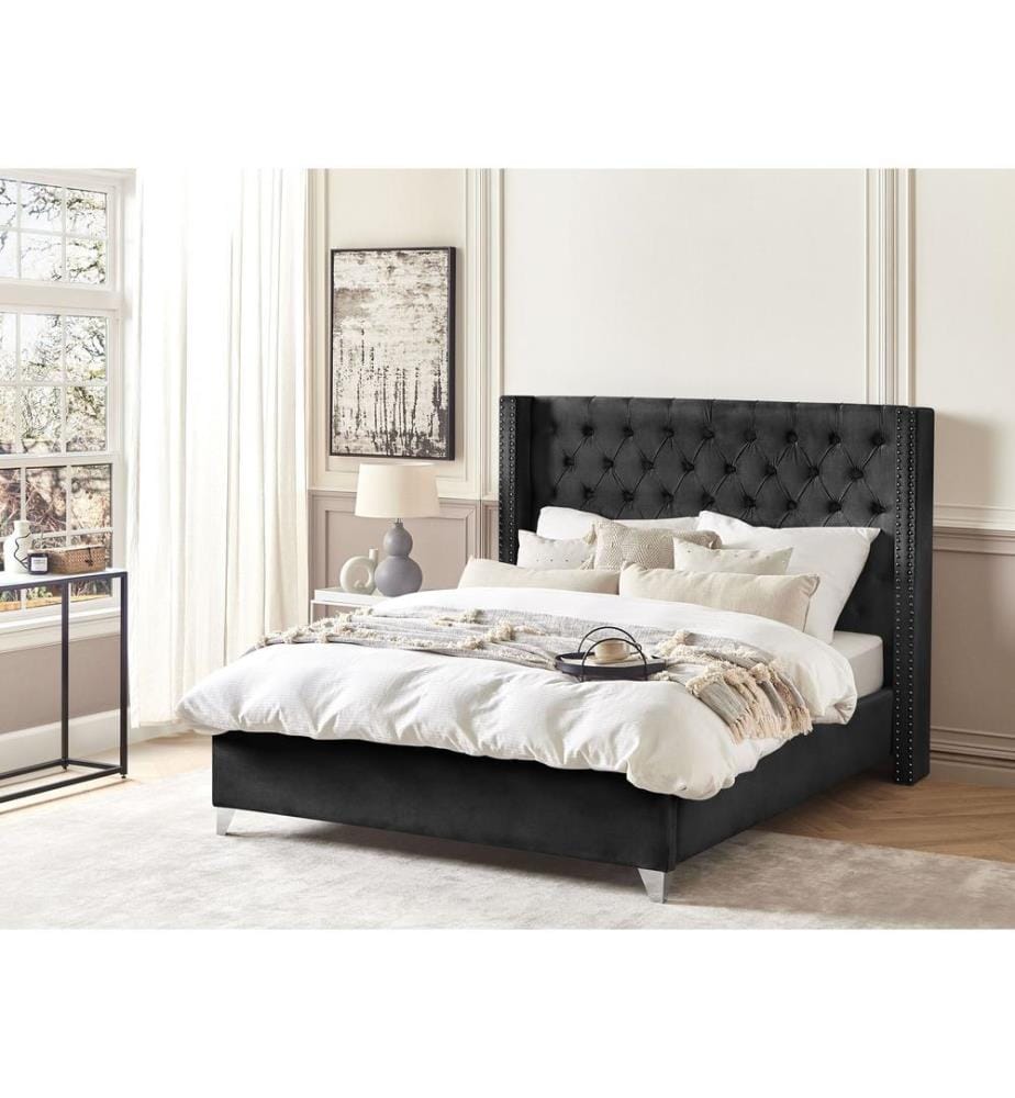 Lit avec sommier Velours LUBBON 160 x 200 cm Noir