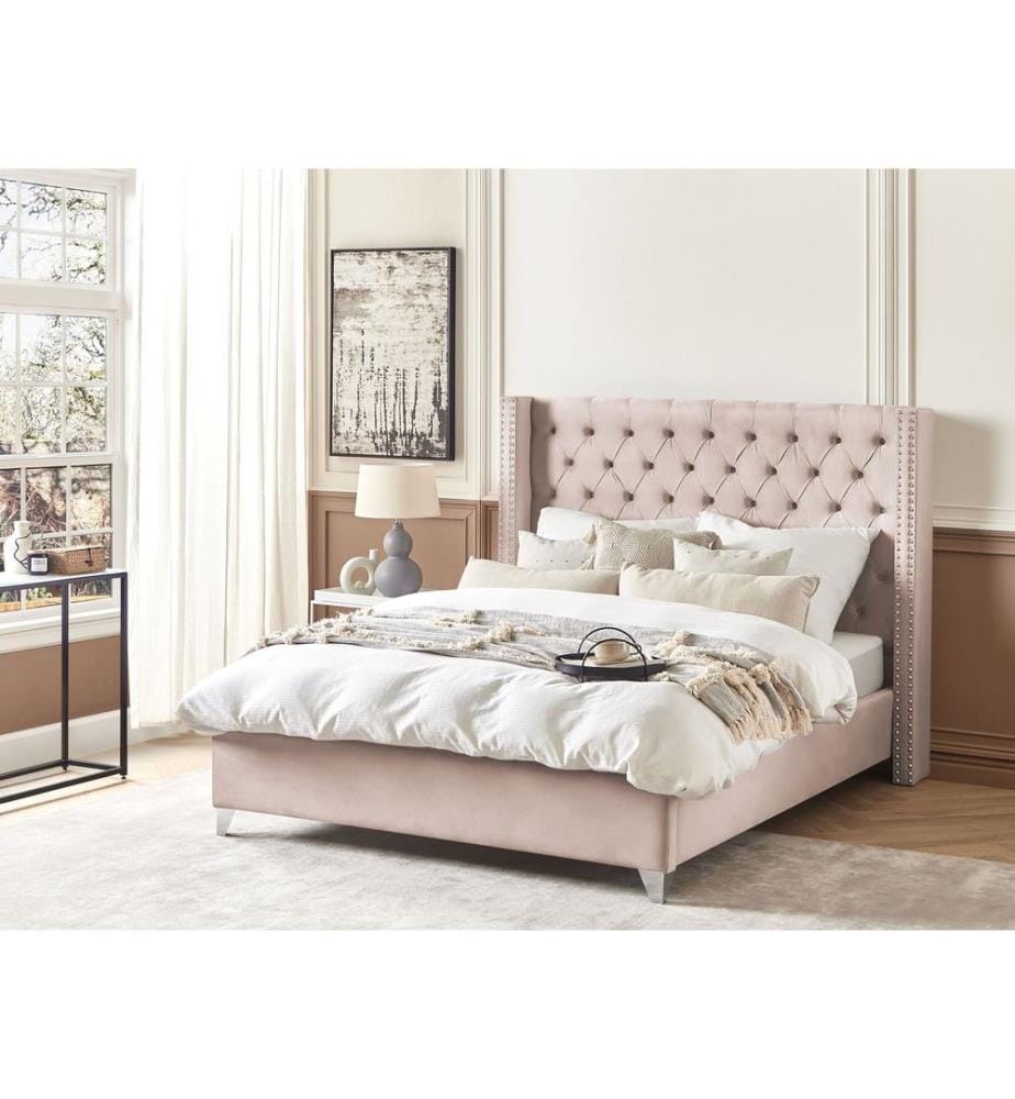 Lit avec sommier Velours LUBBON 160 x 200 cm Rose pastel