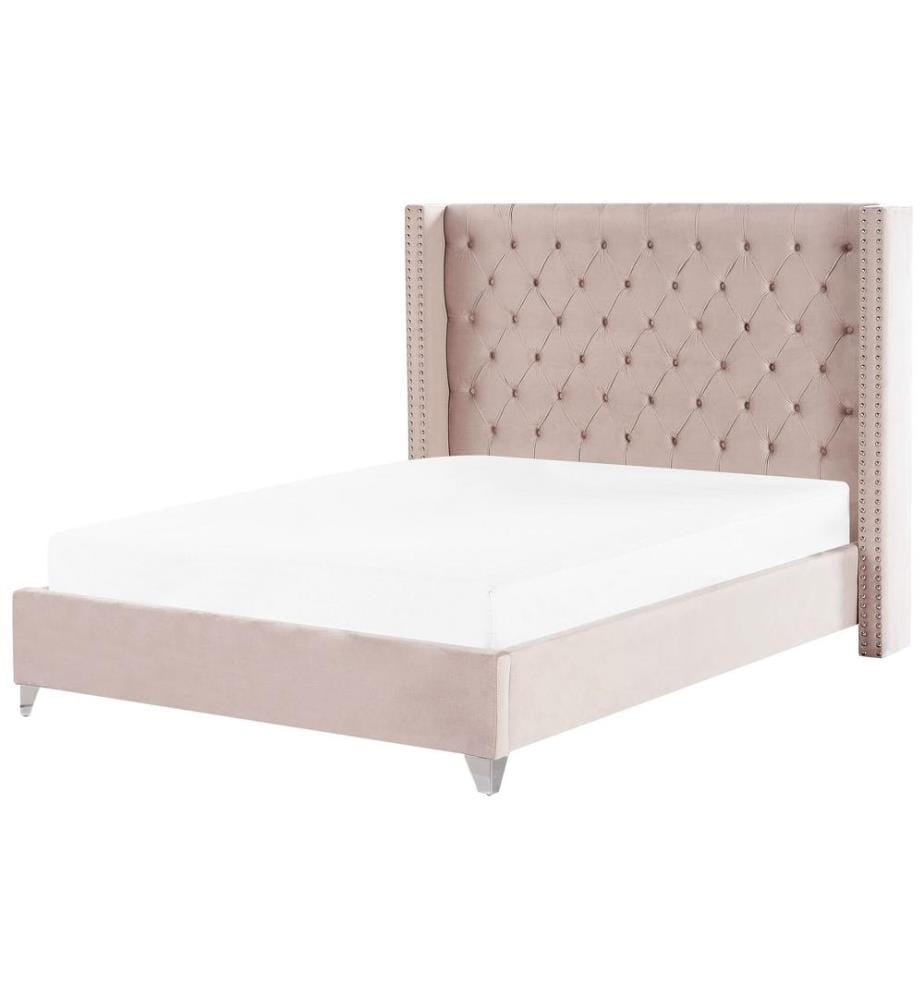Lit avec sommier Velours LUBBON 180 x 200 cm Rose pastel