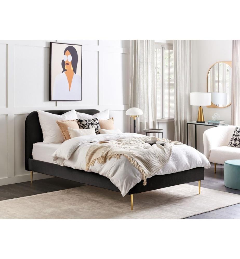 Lit avec sommier Velours FLAYAT 140 x 200 cm Noir