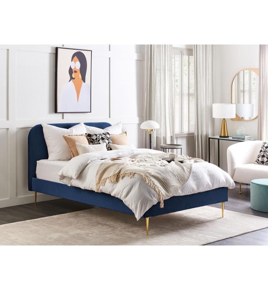 Bed Velvet FLAYAT 140 x 200 cm (EU Double) Navy Blue