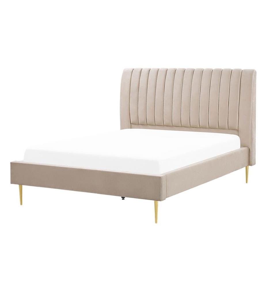Lit avec sommier Velours MARVILLE 140 x 200 cm Beige sable