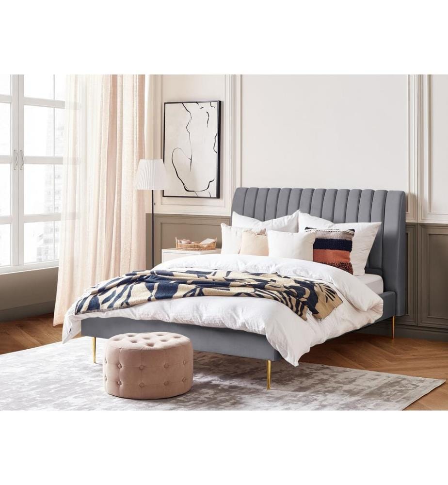 Lit avec sommier Velours MARVILLE 140 x 200 cm Gris