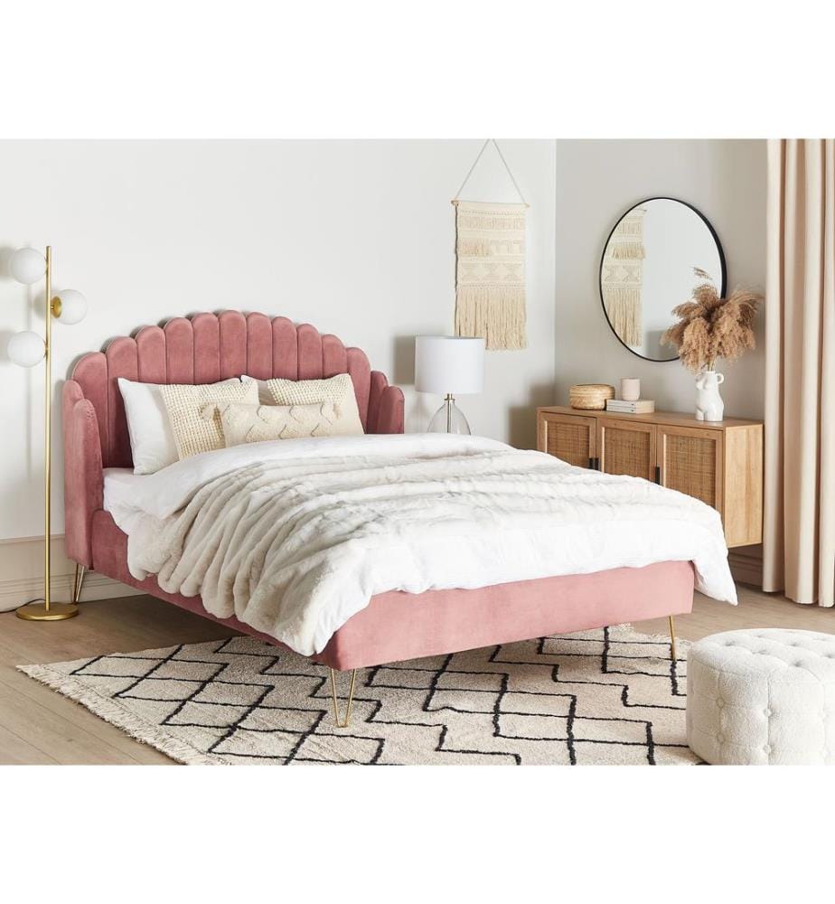 Lit avec sommier Velours AMBILLOU 140 x 200 cm Rose