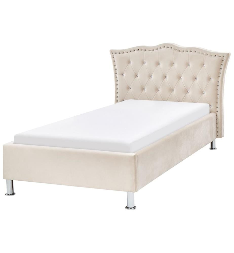 Lit avec sommier Velours METZ 90 x 200 cm Beige