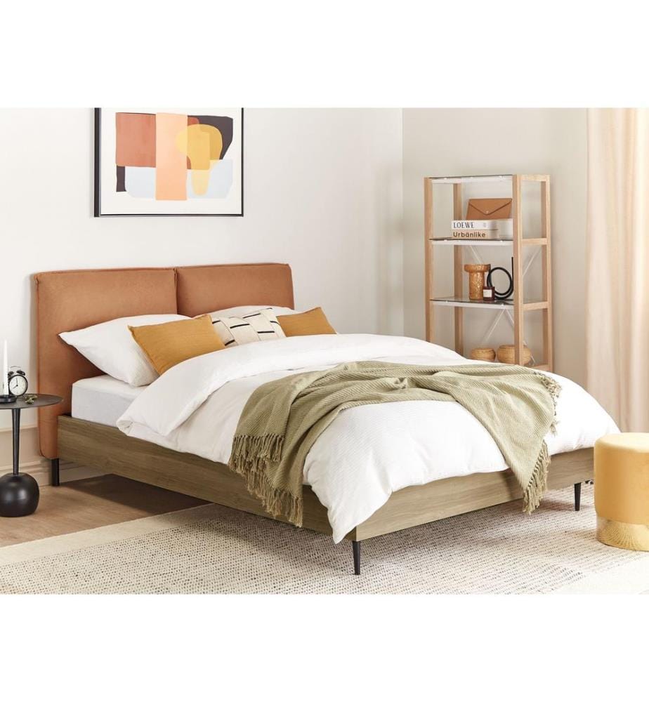 Lit avec sommier Cuir PU LIMANTON 140 x 200 cm Marron doré