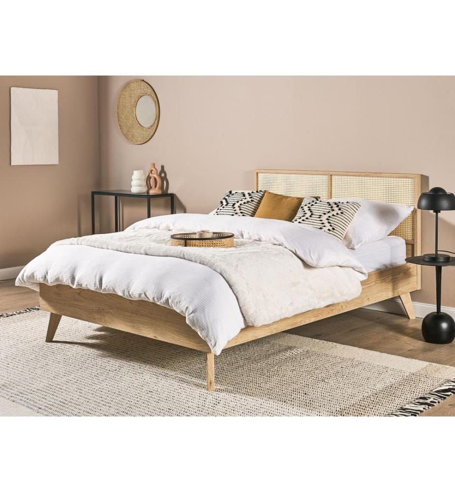 Lit avec sommier Rotin MONPAZIER 140 x 200 cm Marron clair