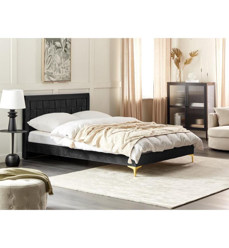 Bett mit Lattenrost Samtstoff LIMOUX 140 x 200 cm Schwarz