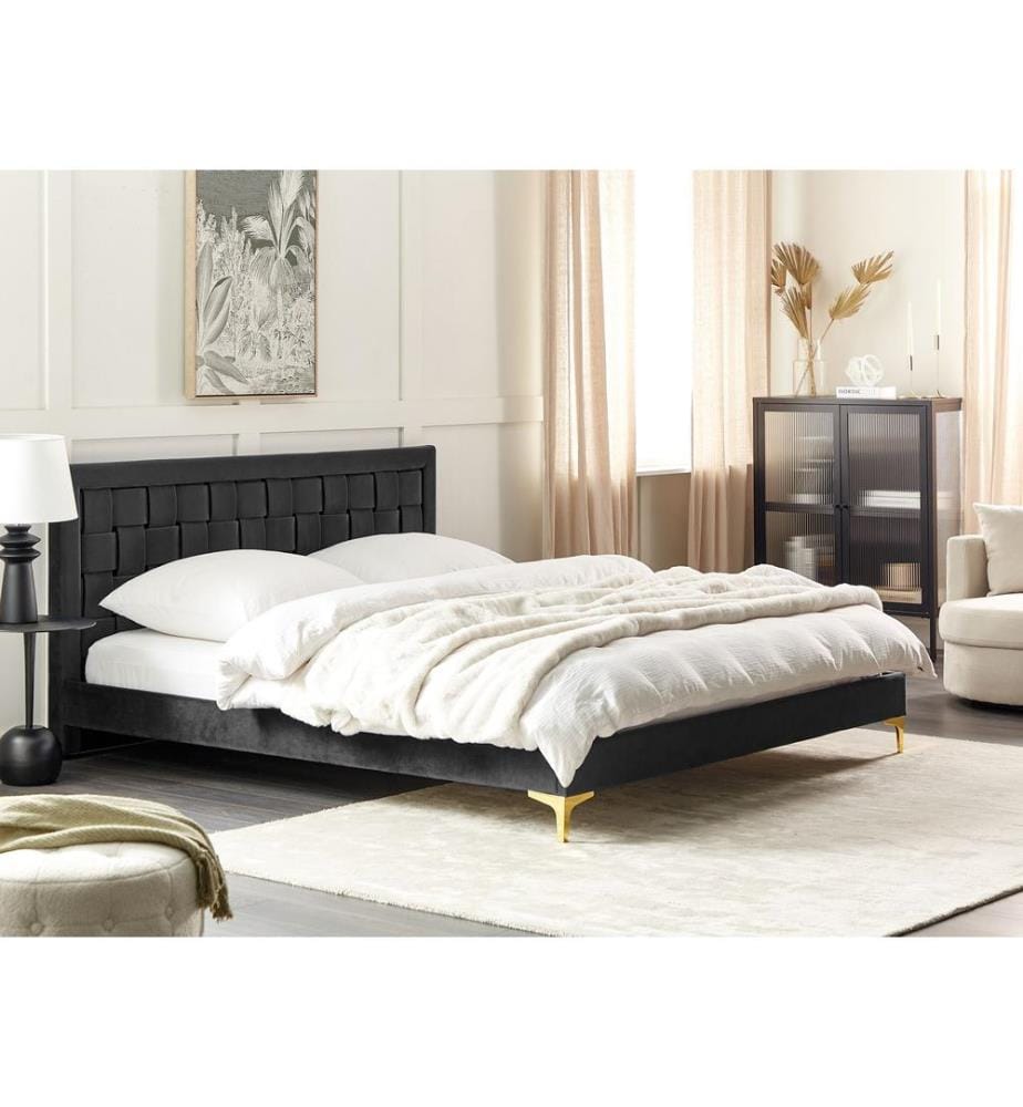 Lit avec sommier Velours LIMOUX 180 x 200 cm Noir