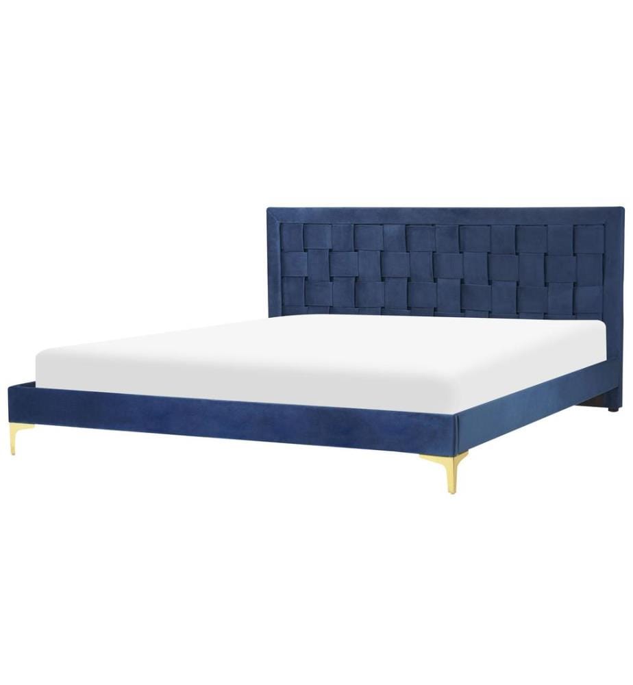 Lit avec sommier Velours LIMOUX 180 x 200 cm Bleu marine