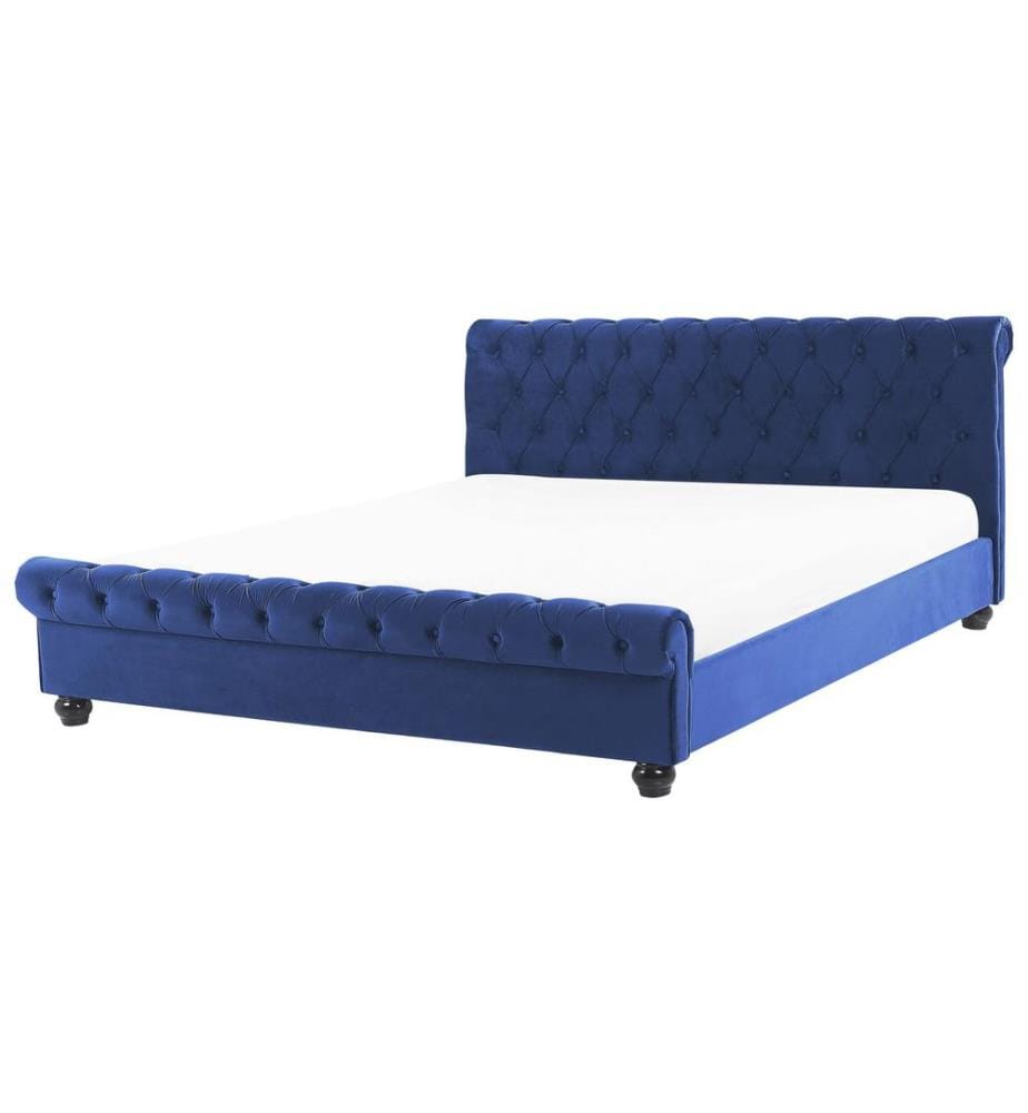 Lit avec sommier Velours AVALLON 180 x 200 cm Bleu marine