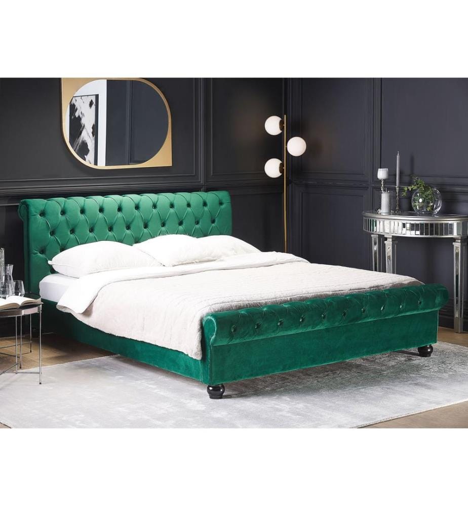 Lit avec sommier Velours AVALLON 160 x 200 cm Vert émeraude