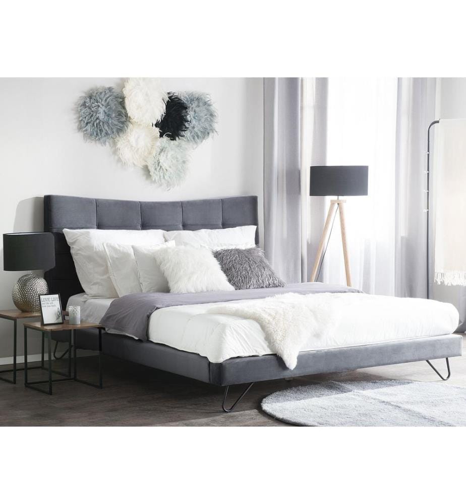 Lit avec sommier Velours LANNION 160 x 200 cm Gris foncé