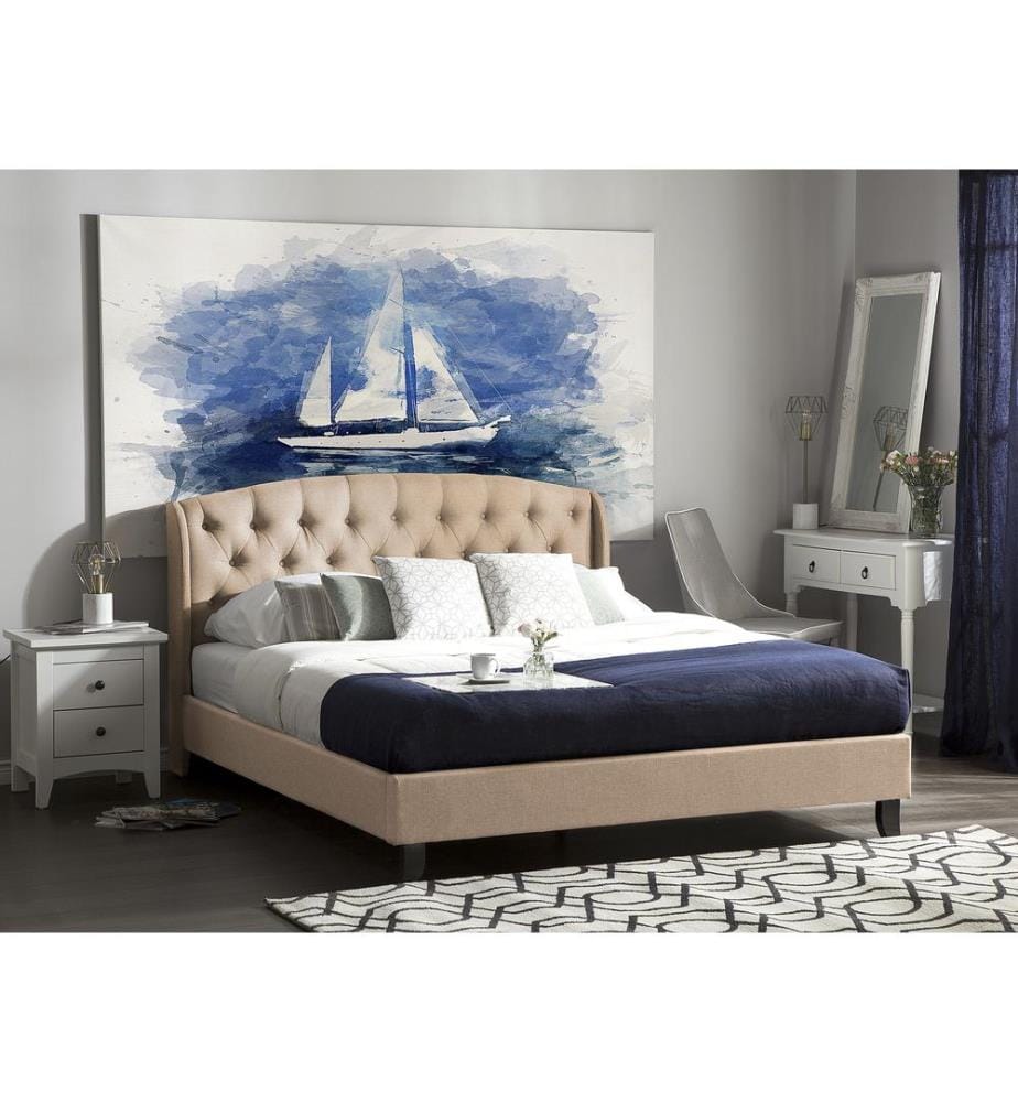 Lit avec sommier Tissu BORDEAUX 140 x 200 cm Beige