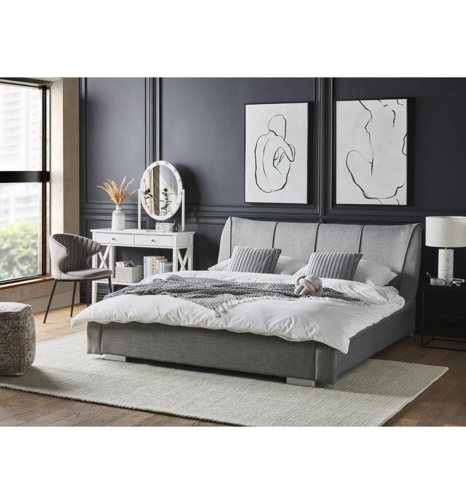 Lit avec sommier Tissu NANTES 160 x 200 cm Gris clair