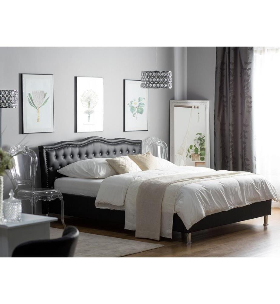 Lit avec sommier Cuir PU METZ 140 x 200 cm Noir