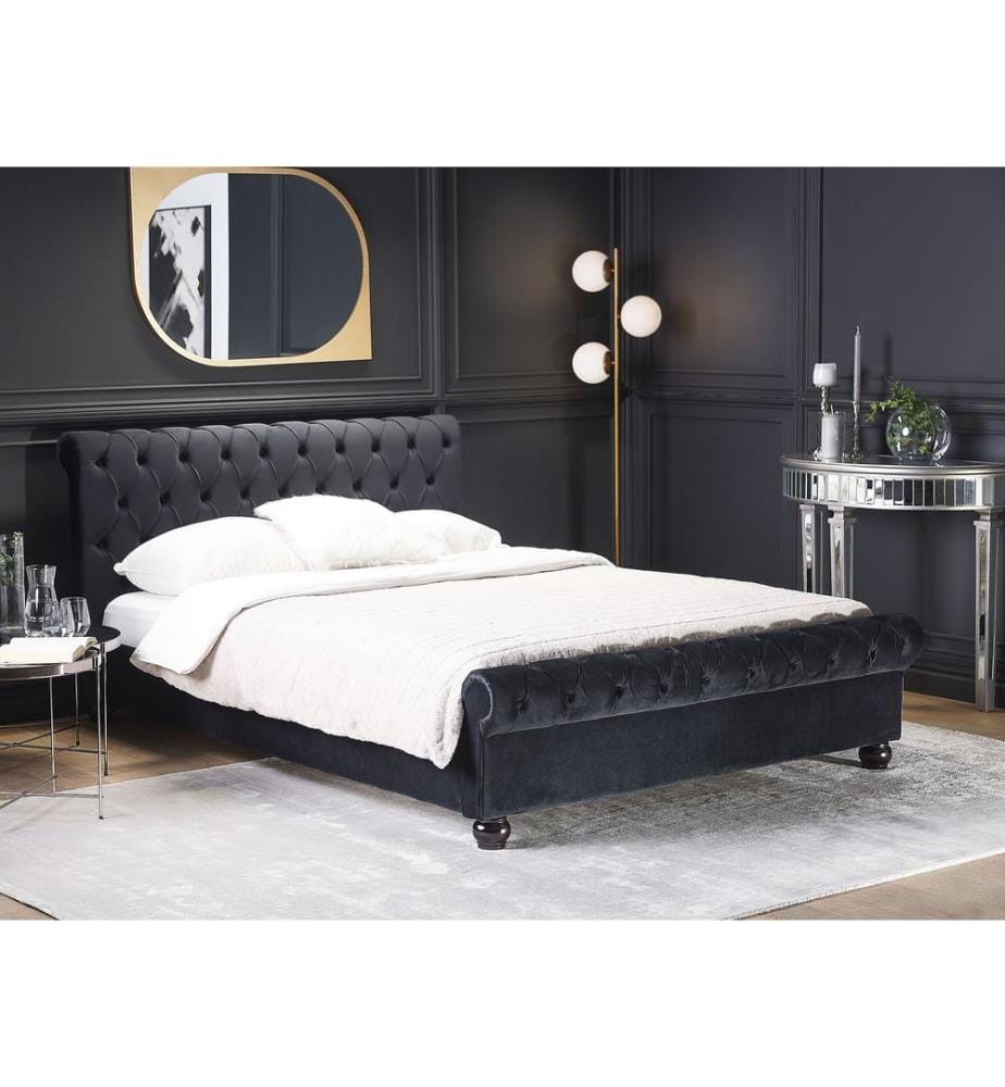 Lit avec sommier Velours AVALLON 140 x 200 cm Noir