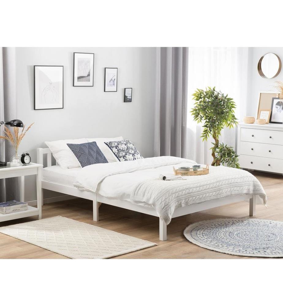 Lit avec sommier Bois de pin FLORAC 140 x 200 cm Blanc