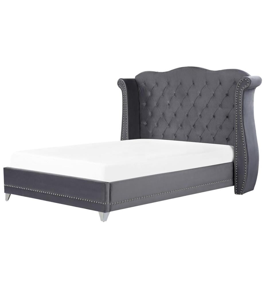 Lit avec sommier Velours AYETTE 180 x 200 cm Gris