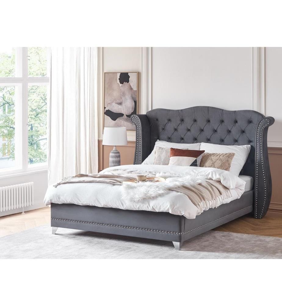 Lit avec sommier Velours AYETTE 180 x 200 cm Gris