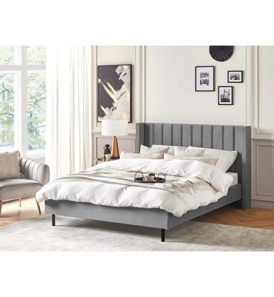 Lit avec sommier Velours VILLETTE 160 x 200 cm Gris