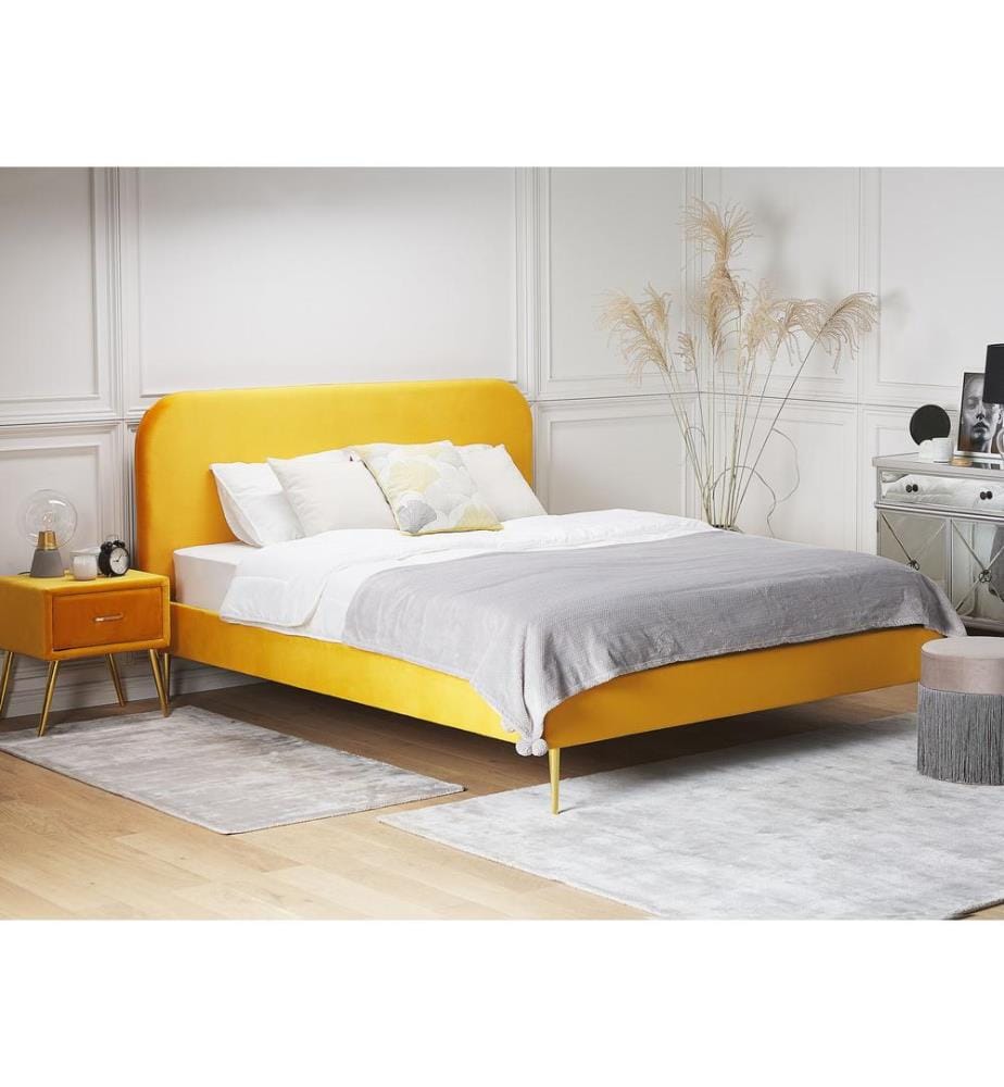 Lit avec sommier Velours FLAYAT 160 x 200 cm Jaune