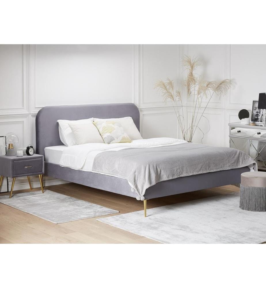 Lit avec sommier Velours FLAYAT 140 x 200 cm Gris