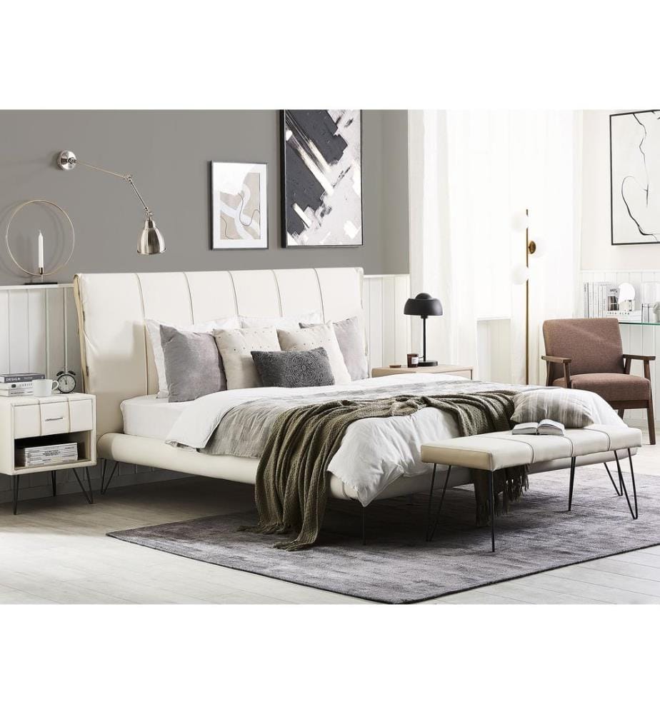 Lit avec sommier Cuir PU BETIN 180 x 200 cm Beige clair