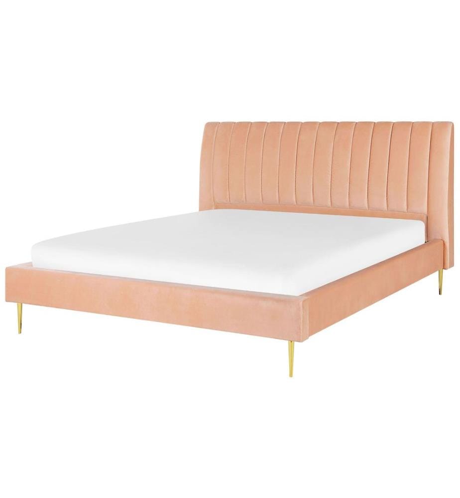 Lit avec sommier Velours MARVILLE 180 x 200 cm Rose pêche