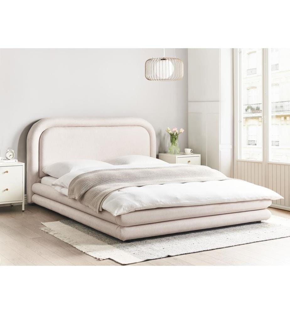Lit avec sommier Lin synthétique LAVARDENS 160 x 200 cm Beige clair