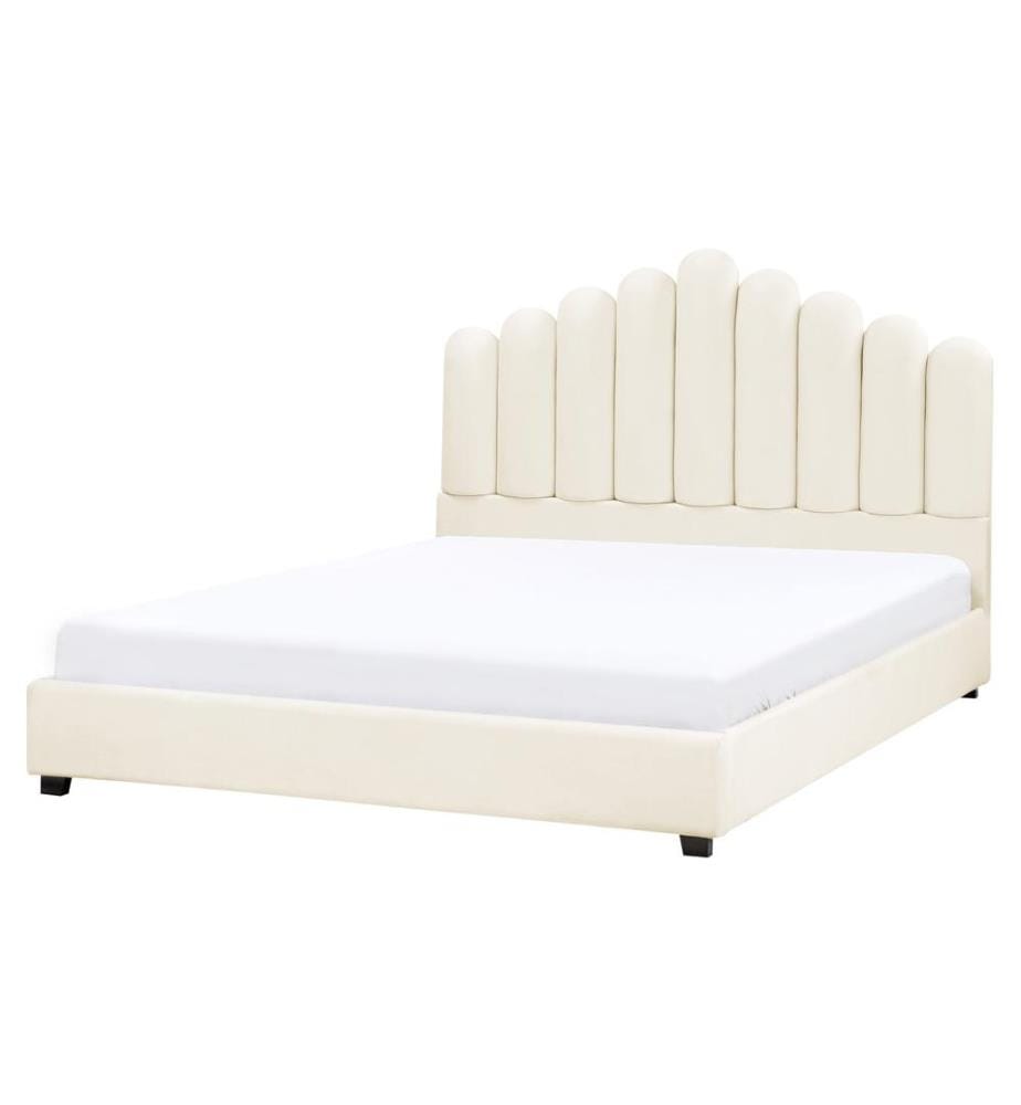 Lit avec sommier Velours VINCENNES 140 x 200 cm Blanc cassé