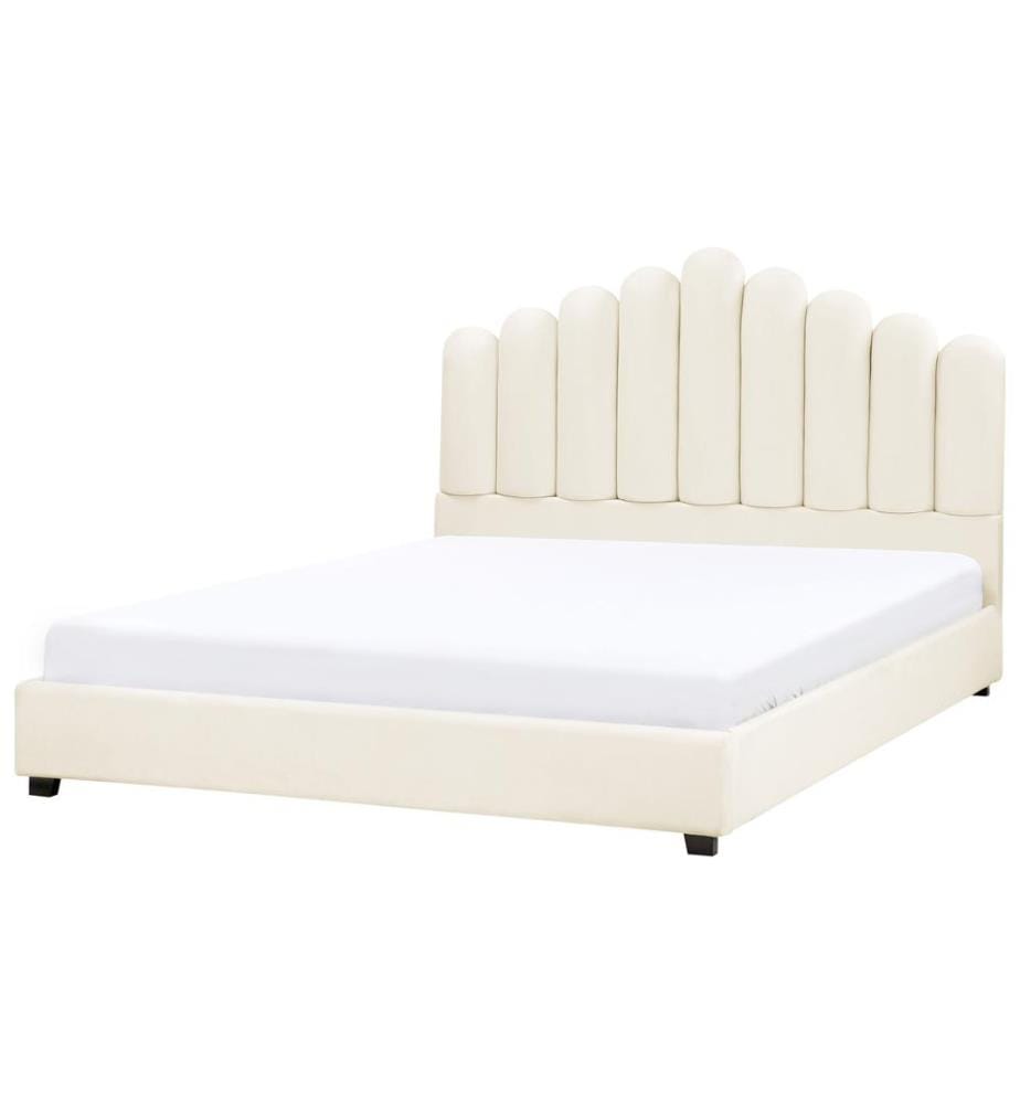 Lit avec sommier Velours VINCENNES 180 x 200 cm Blanc cassé