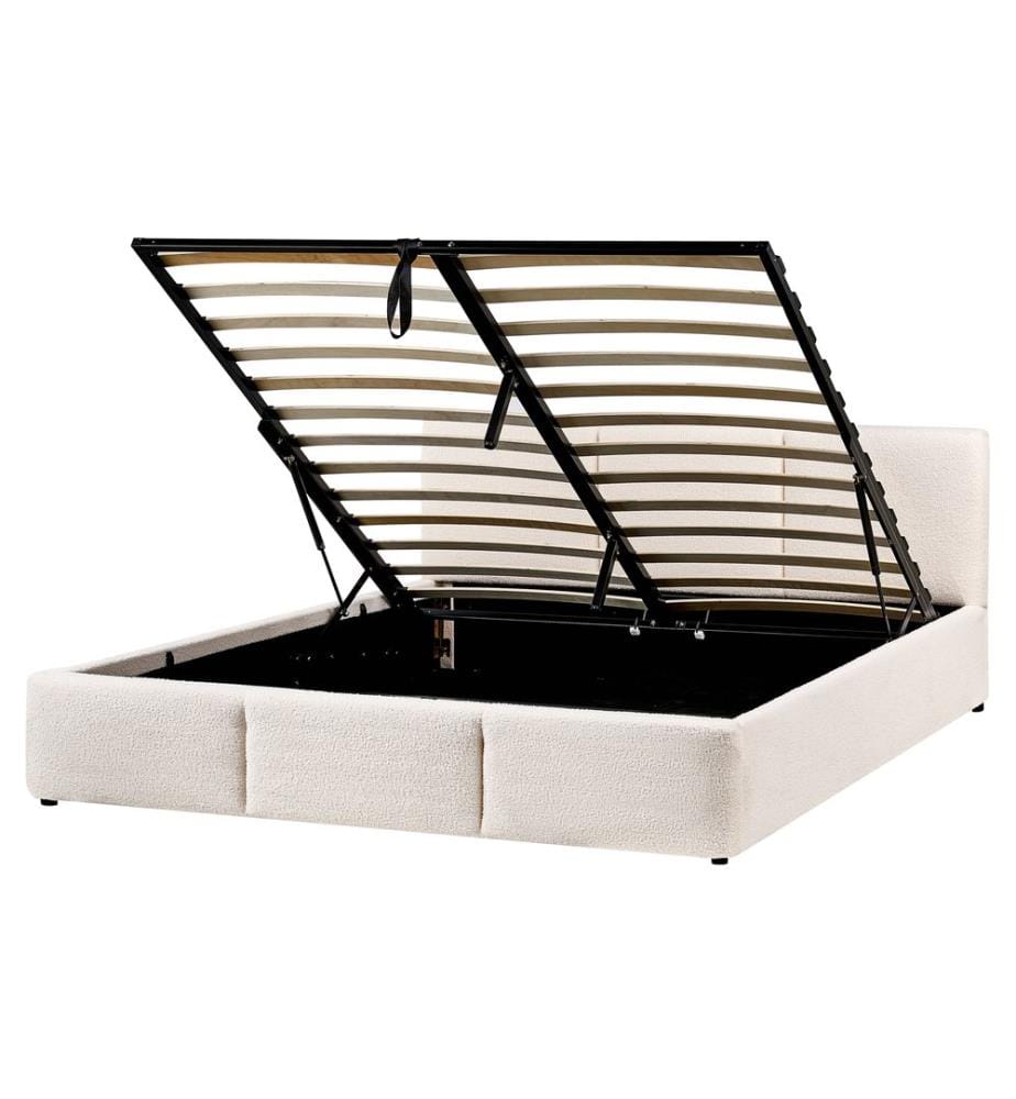 Lit ottoman Bouclé BOUSSE 160 x 200 cm Blanc cassé