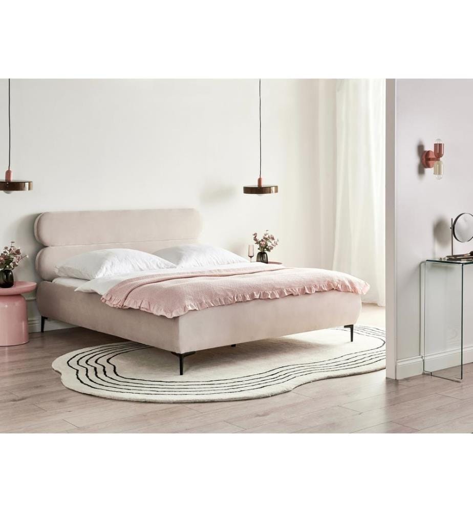 Bed Velvet LESSAY 160 x 200 cm (EU King Size) Light Beige